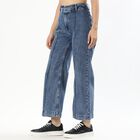 Women's Stonewashed Blue Wide-Leg High-Rise Jeans, मध्यम नीला, small image number null