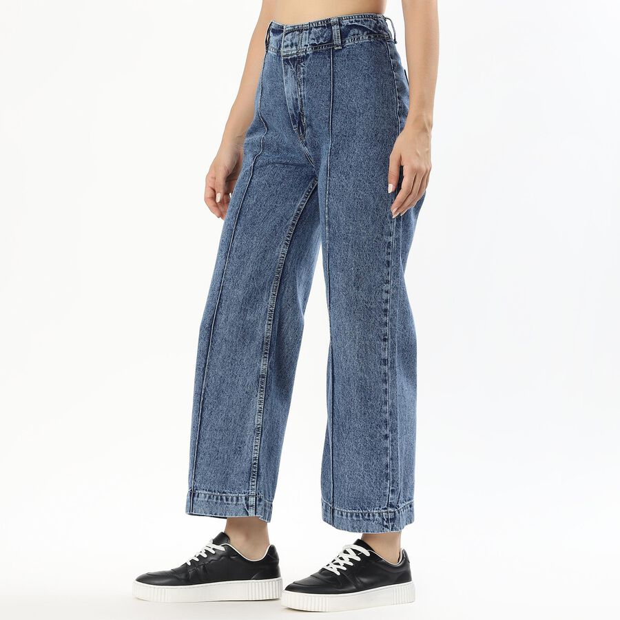 Women's Stonewashed Blue Wide-Leg High-Rise Jeans, मध्यम नीला, large image number null