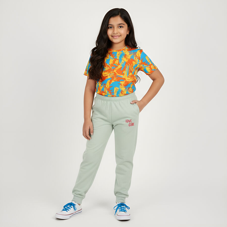 Girls' Soft Mint Green Printed Elastic Waist Winter Pyjama, हल्का हरा, large image number null