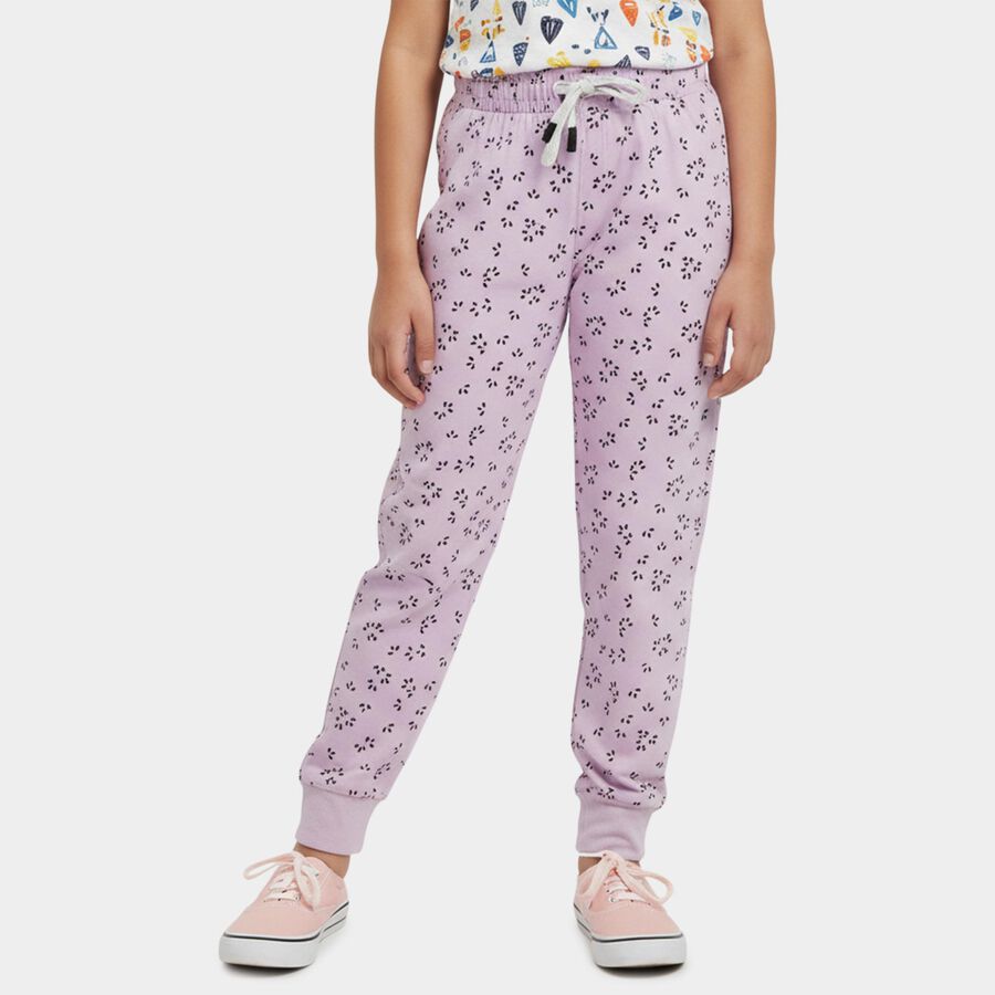 Girls' Lilac Regular Fit Heart Printed Pyjama, Lilac, large