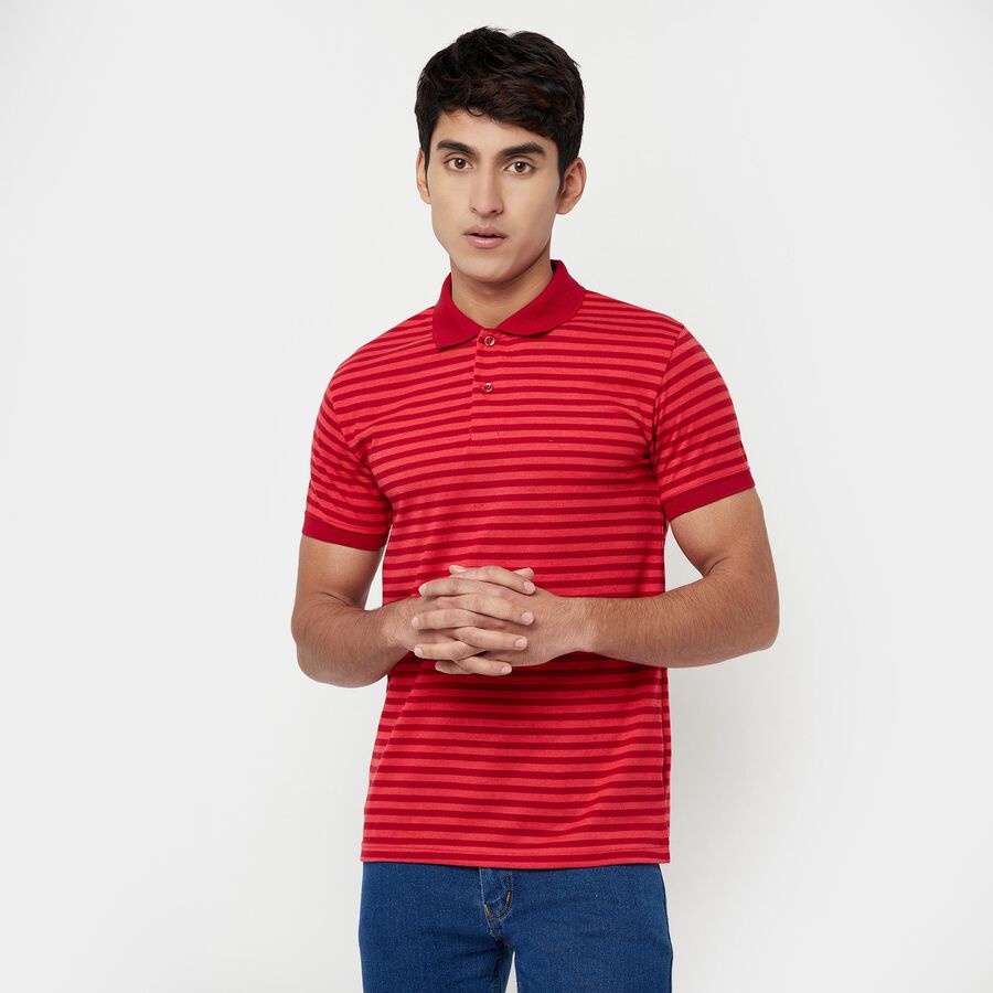 Striped Polo Shirt, Maroon, large image number null