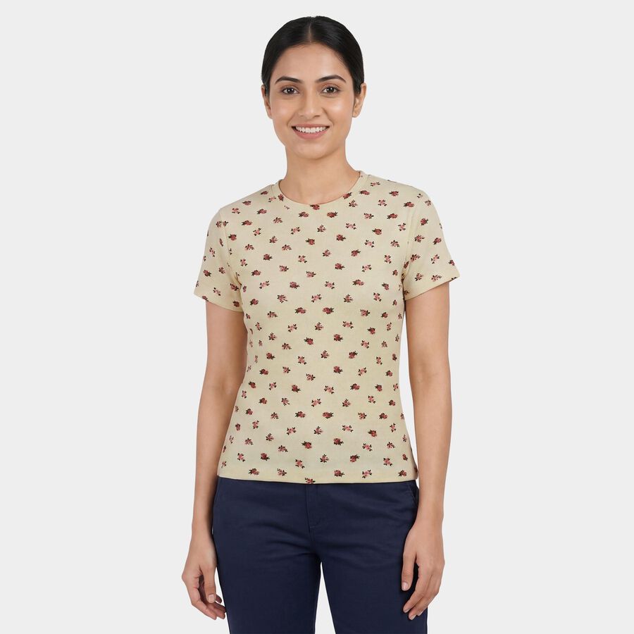 Ladies' Round Neck T-Shirt, Beige, large