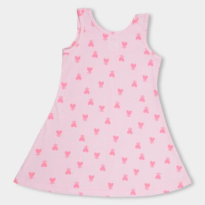 Girls' Light Pink Sleeveless A-Line Printed Frock
