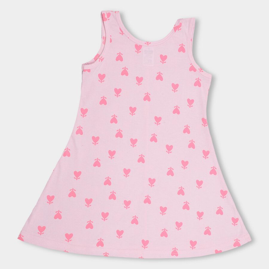 Girls' Light Pink Sleeveless A-Line Printed Frock, Light Pink, large image number null
