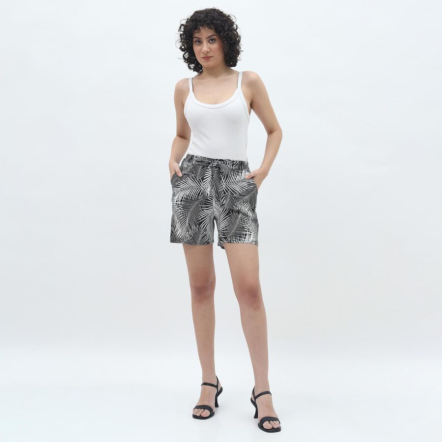 Women's Black and White Printed Relaxed Fit Pyjama Shorts, Black, large