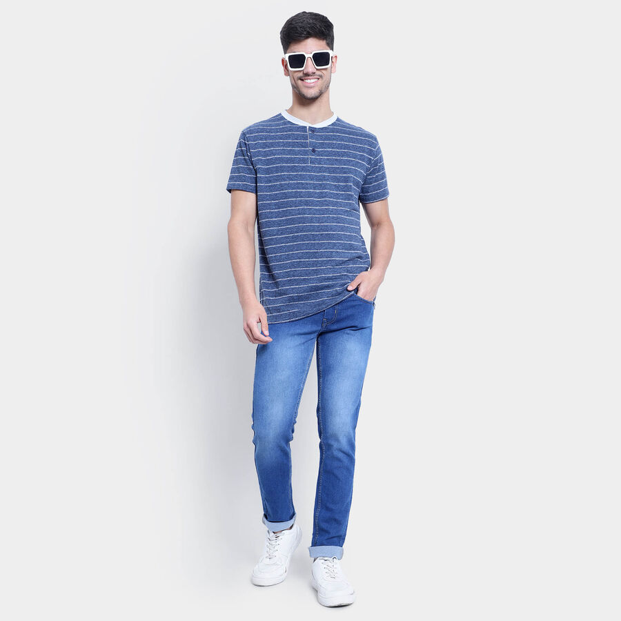 Stripes Henley T-Shirt, Navy Blue, large image number null
