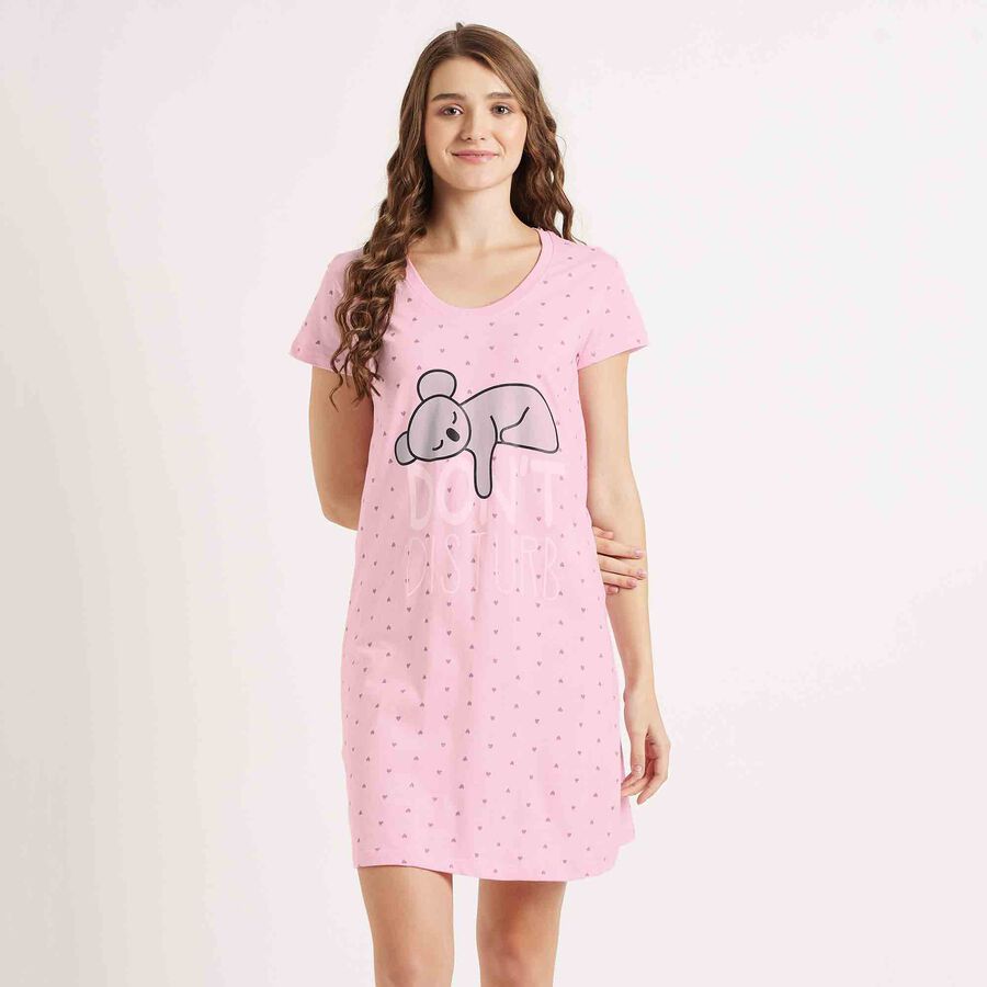 Printed Knee Length Nighty, Pink, large image number null