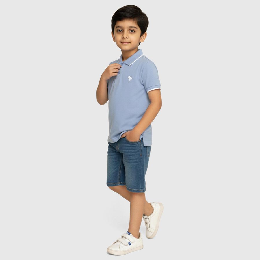 Boys Light Blue Polo Collar Casual T-Shirt, मध्यम नीला, large image number null