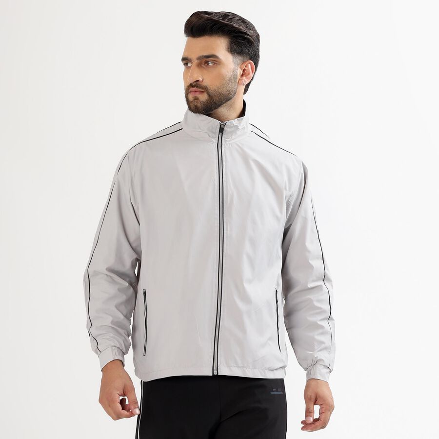 Men's Light Grey High Neck Casual Jacket, हल्का ग्रे, large image number null