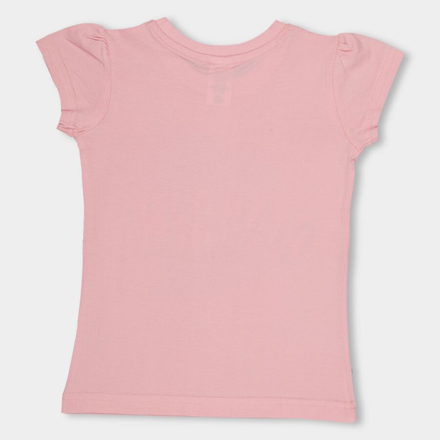 Girls' Light Pink Cotton Round Neck Casual T-Shirt, हल्का गुलाबी, large image number null