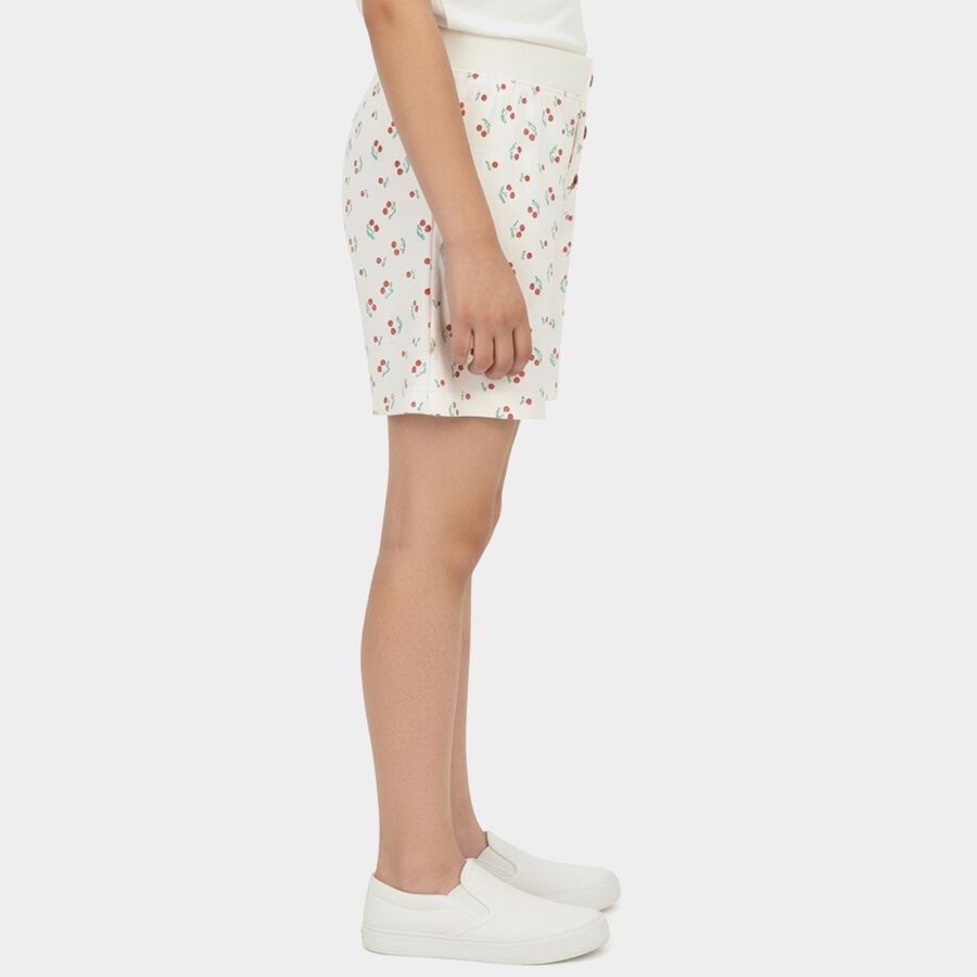 Girls' Off White Regular Fit Side Stripe Shorts, ऑफ व्हाइट, large