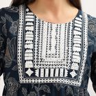 Women's Teal Round Neck Printed Kurti, Teal Blue, small