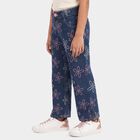 Girls' Navy Blue Straight Fit Floral Printed Jeans, मध्यम नीला, small