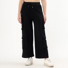 Women's Jet Black Wide-Leg Cargo Track Pants, Black, small image number null