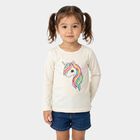 Girls Beige Round Neck Regular Top, Beige, small