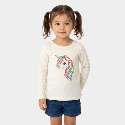 Girls Beige Round Neck Regular Top