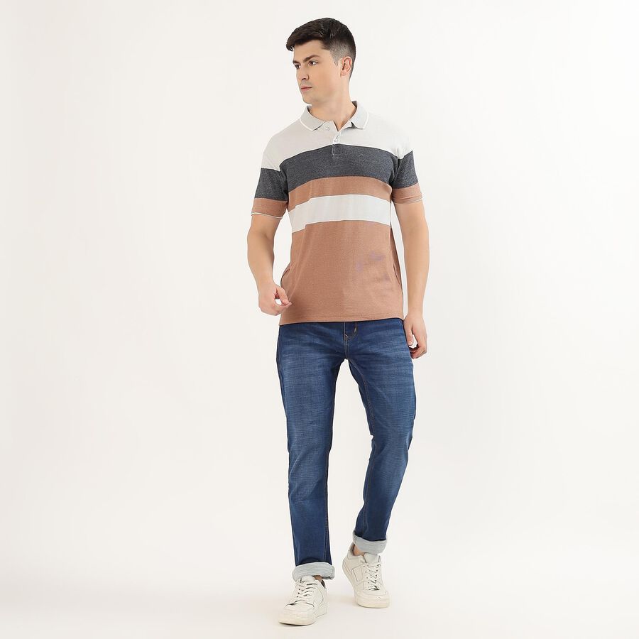 Men's 100% Cotton Collared Half Sleeves T-Shirt, Beige, large image number null