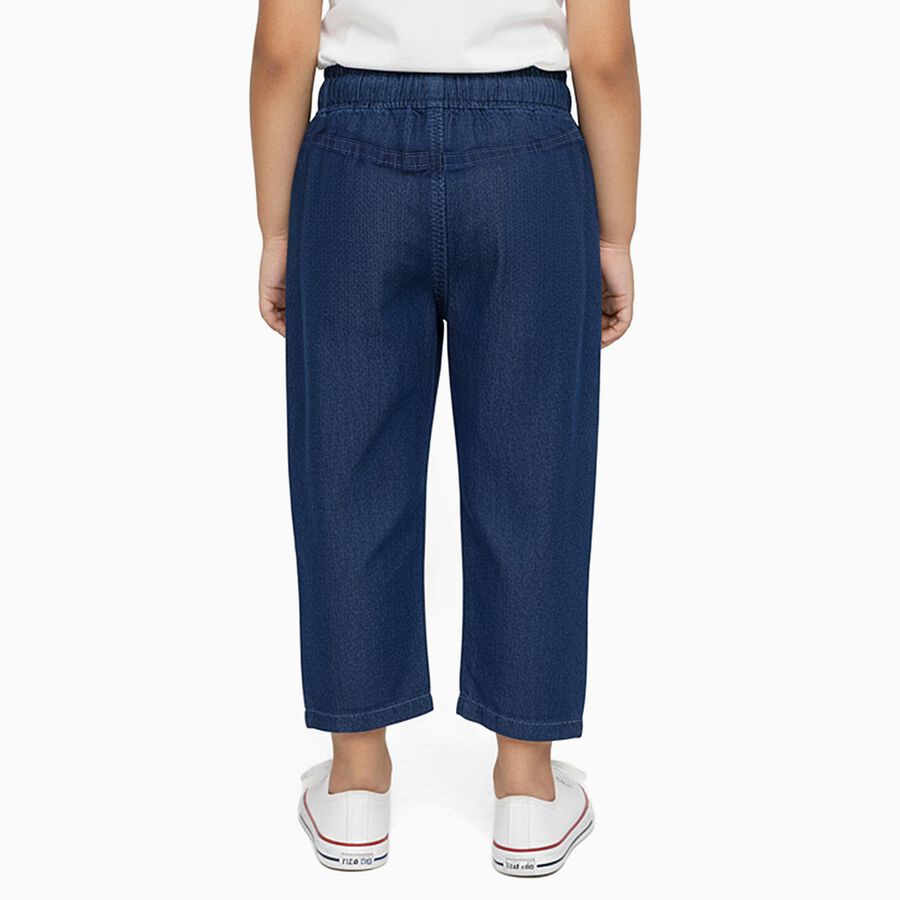 Girls' Deep Indigo Relaxed Fit Embroidered Jeans, मध्यम नीला, large image number null