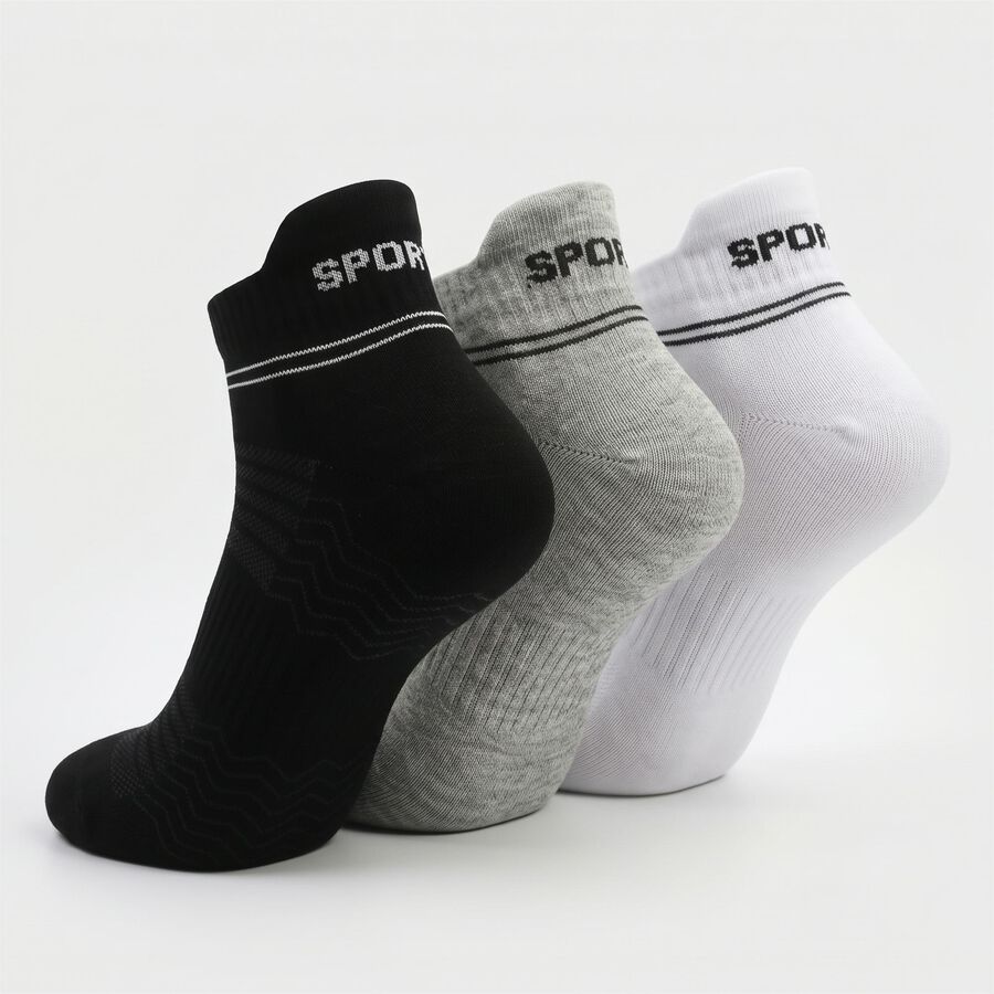 Men's Regular Fit Sports Pack of 3 Socks ( Black, Grey, White ), Melange Light Grey, large