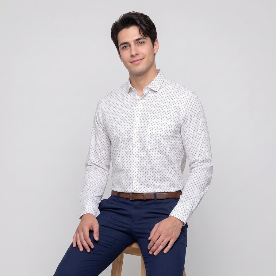 Men's Navy Blue Spread Collar Slim Fit Formal Shirt, नेवी ब्लू, large