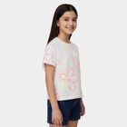 Girls White Cotton Round Neck Casual T-Shirt, White, small