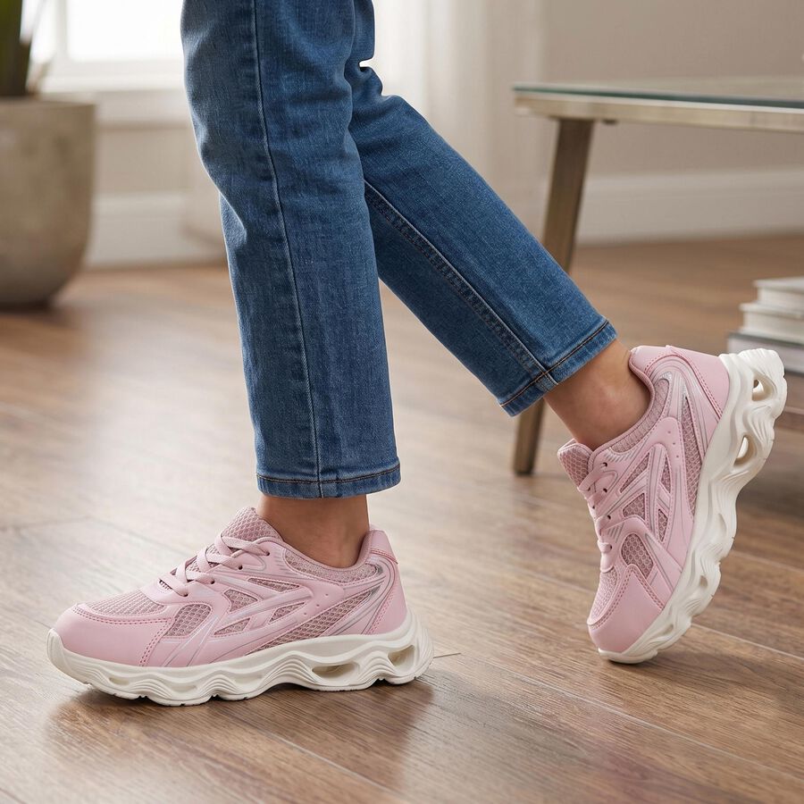 Girls' Pink Lace-Up Sneakers, Lilac, large