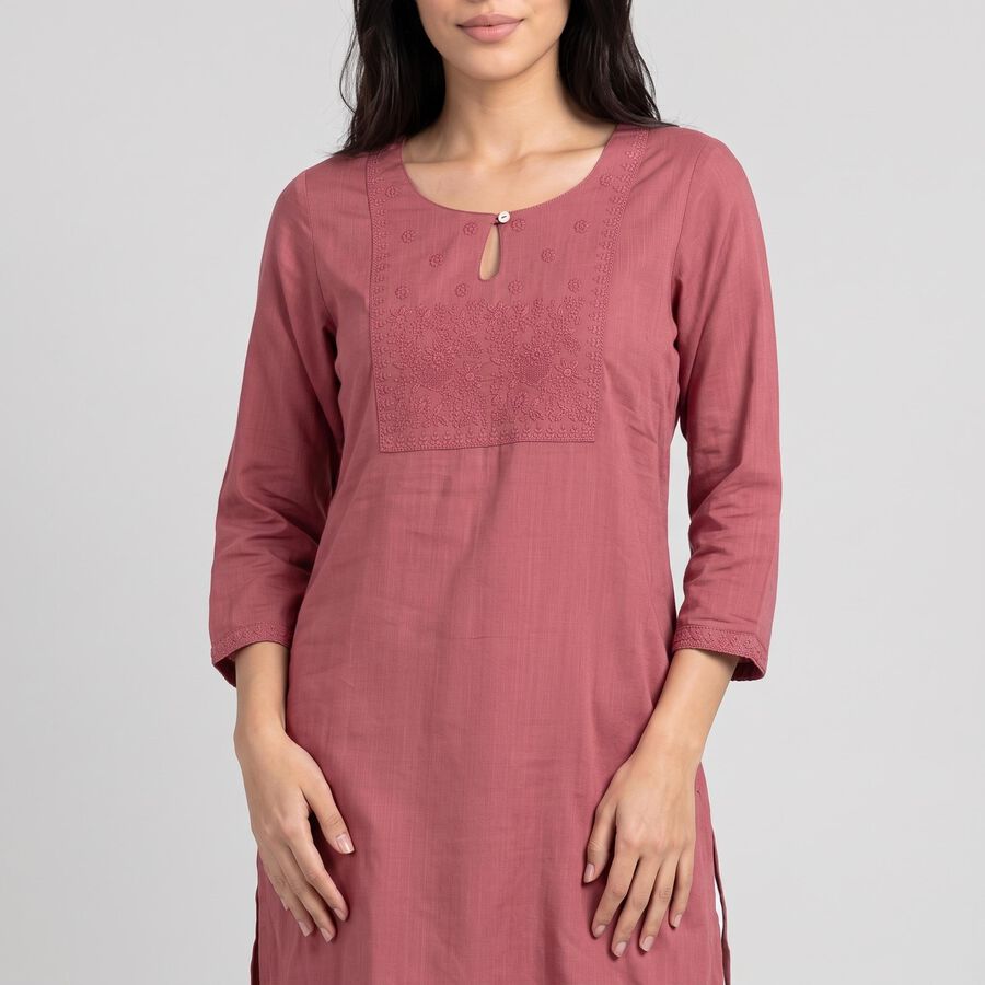 Women's Purple Keyhole Neck Embroidered Kurta, Purple, large