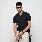 Men's Navy Blue Polo Neck Solid Polo T-Shirt, नेवी ब्लू, small