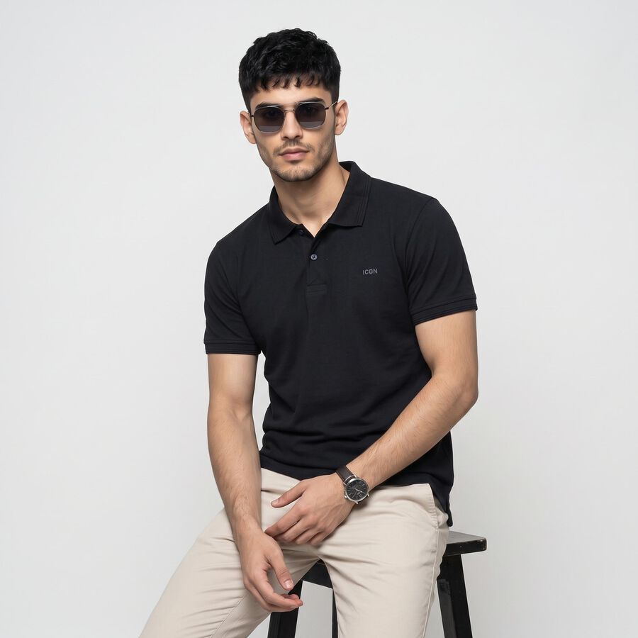 Men's Navy Blue Polo Neck Solid Polo T-Shirt, नेवी ब्लू, large