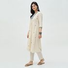 Women's Muted Blue Round Neck Classic Kurta, मध्यम नीला, small