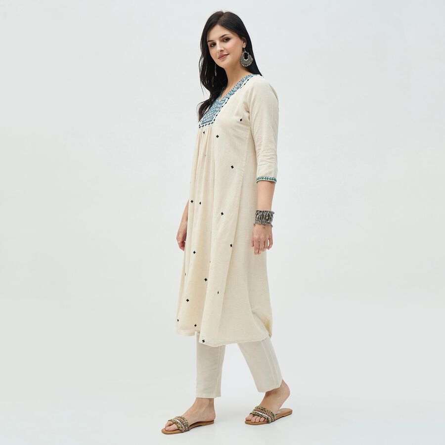 Women's Muted Blue Round Neck Classic Kurta, मध्यम नीला, large