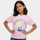 Girls White Cotton Round Neck Casual T-Shirt, White, small