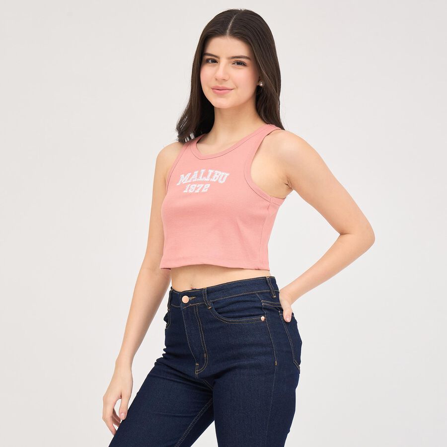 Women's Muted Pink Round Neck Crop Top, Pink, large image number null