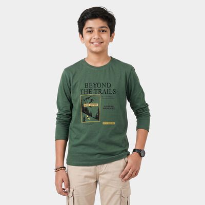 Boys Green Crew Neck Regular T-Shirt