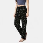 Women's Black Straight Fit Floral Printed Drawstring Pyjama, काला, small