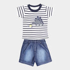 Infants Cotton Stripes Baba Suit, White, small image number null