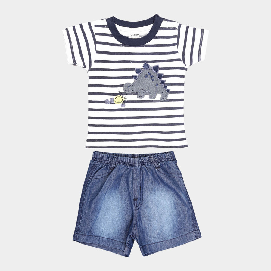 Infants Cotton Stripes Baba Suit, White, large image number null