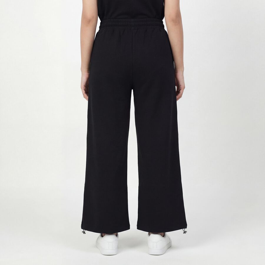 Women's Black Tapered Fit Elastic Waist Track Pants, Black, large