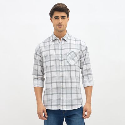 Men's Light Grey Cotton Spread Collar Casual Shirt