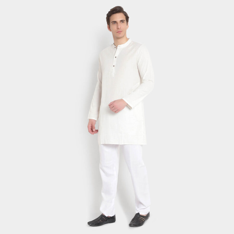 Mandarin Collar Kurta Pyjama, Off White, large image number null