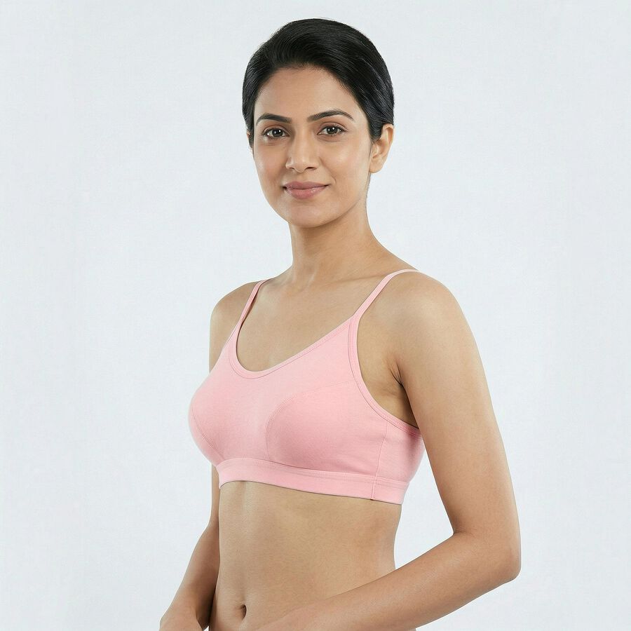 Women's Pink Cotton Blend Scoop Neck Minimalist Bra, Light Pink, large