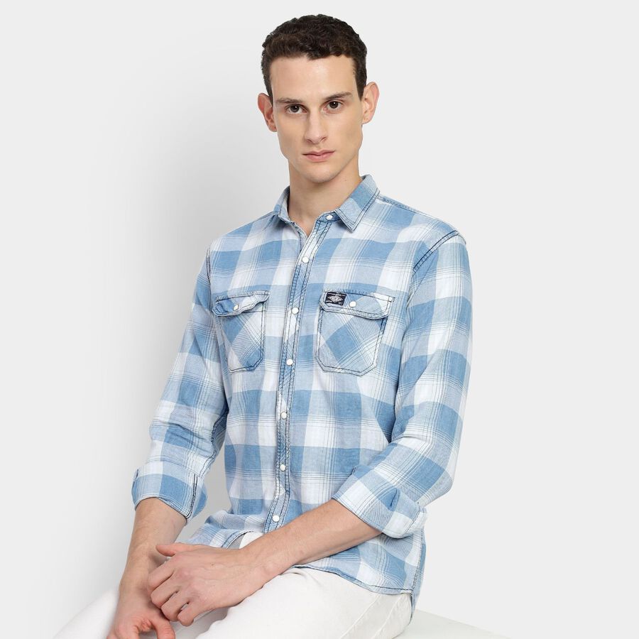Men's 100% Cotton Casual Shirt, Dark Blue, large image number null