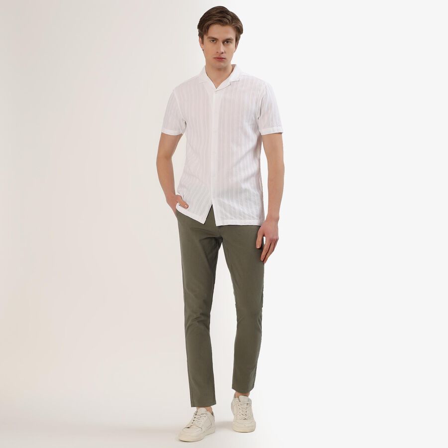 Men's White Cotton Half Sleeve Cuban Collar Casual Shirt, White, large