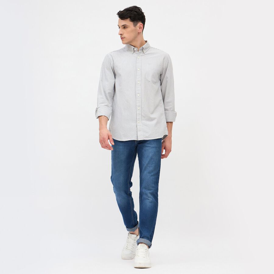 Men's Light Grey Cotton Button Down Slim Fit Casual Shirt, हल्का ग्रे, large image number null