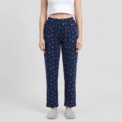 Women's Navy Blue Straight Fit Star Pyjama