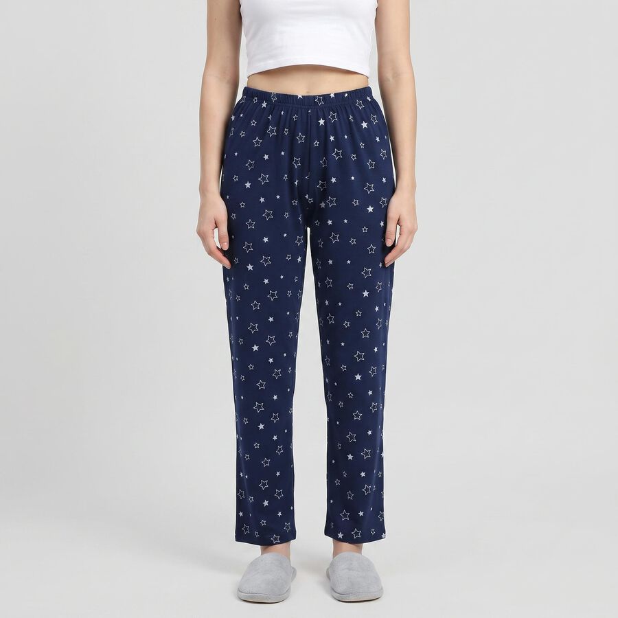 Women's Navy Blue Straight Fit Star Pyjama, नेवी ब्लू, large