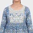 Girls Blue Round Neck Fusion Set Fusion Set, मध्यम नीला, small