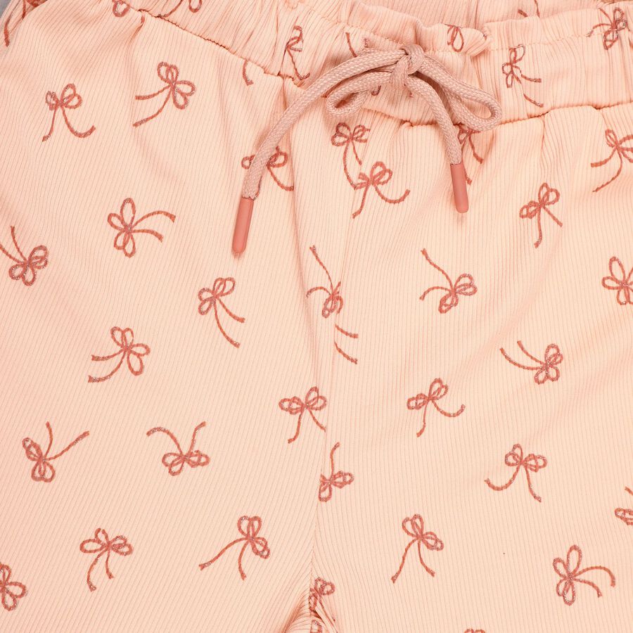 Girls' Soft Peach Bow Print Elastic Waist Pyjama, पीच, large image number null