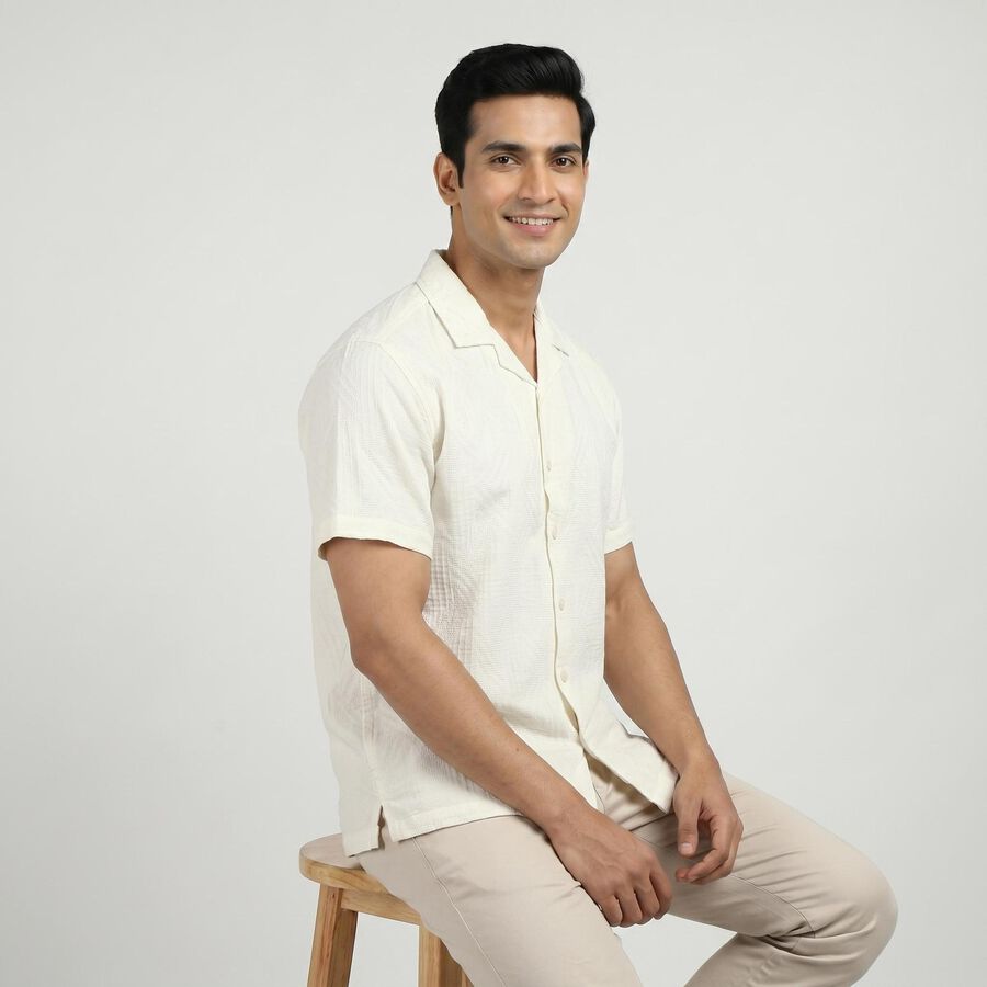 Men's Cream Camp Collar Casual Shirt, Off White, large