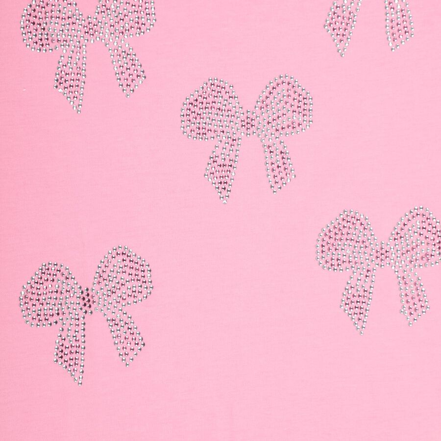 Girls' Bright Pink Cotton Round Neck Casual T-Shirt, Pink, large image number null